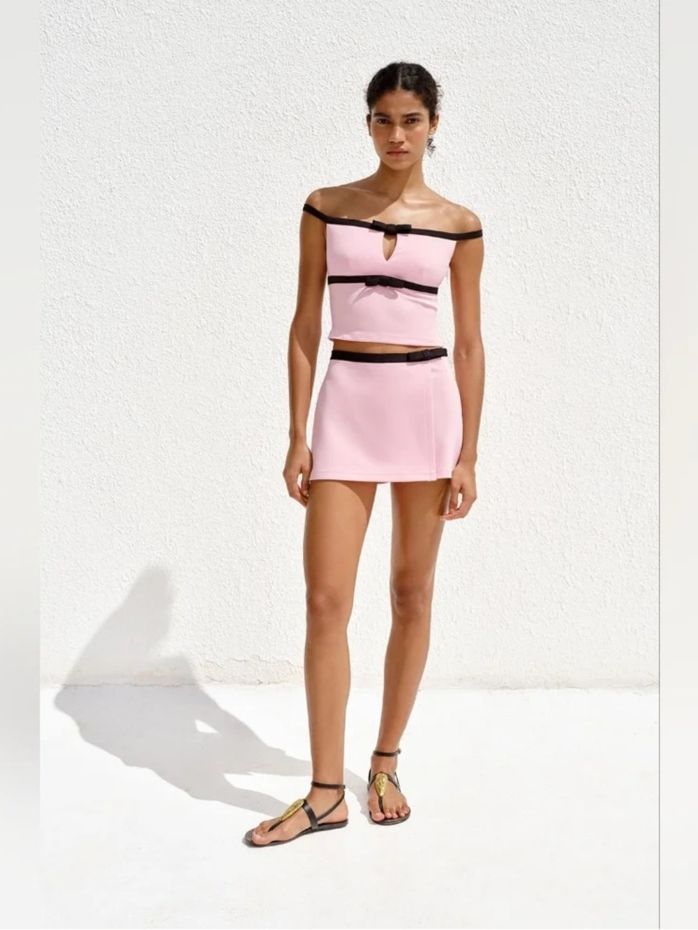 Zara Pink Two-Piece Off-Shoulder Crop Top and Mini Skirt Set - NWT